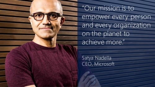Bild Satya Nadella mit Mission "to achieve more"